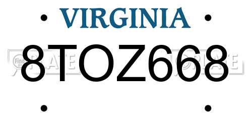 8TOZ668 Virginia License Plate