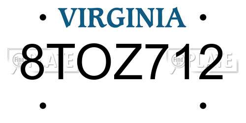 8TOZ712 Virginia License Plate
