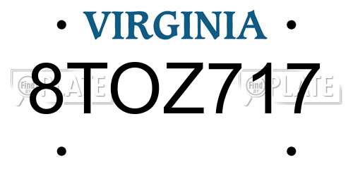 8TOZ717 Virginia License Plate