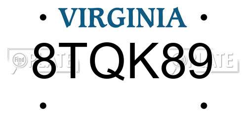 8TQK89 Virginia License Plate