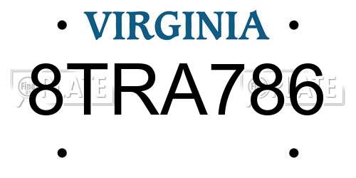 8TRA786 Virginia License Plate