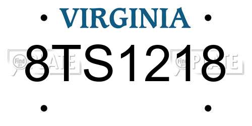 8TS1218 Virginia License Plate