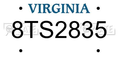 8TS2835 Virginia License Plate