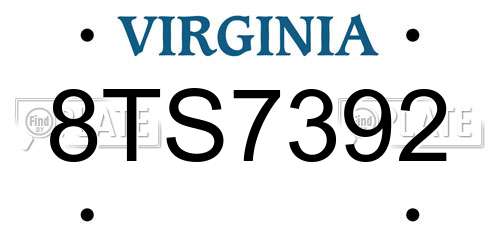 8TS7392 Virginia License Plate