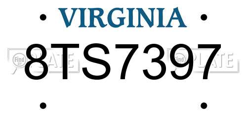 8TS7397 Virginia License Plate