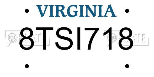 8TSI718 Virginia License Plate