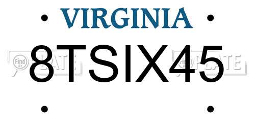 8TSIX45 Virginia License Plate