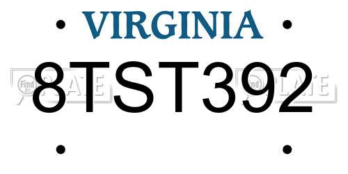 8TST392 Virginia License Plate