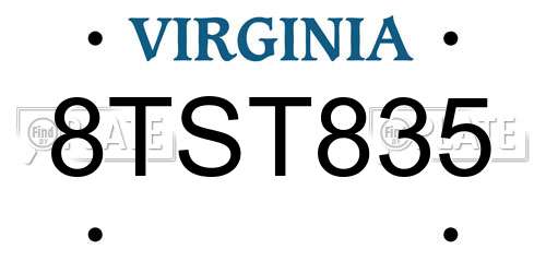 8TST835 Virginia License Plate