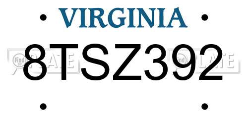 8TSZ392 Virginia License Plate