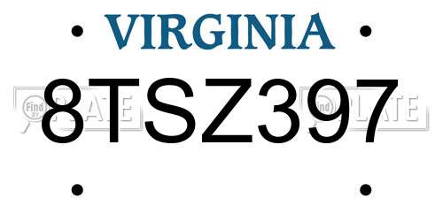 8TSZ397 Virginia License Plate