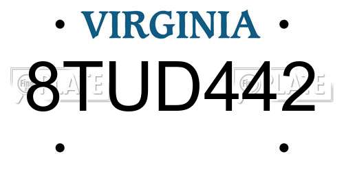 8TUD442 Virginia License Plate