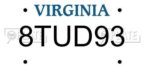 8TUD93 Virginia License Plate