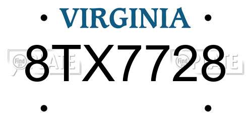 8TX7728 Virginia License Plate