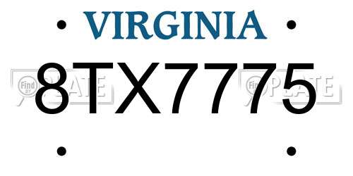 8TX7775 Virginia License Plate