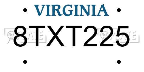8TXT225 Virginia License Plate