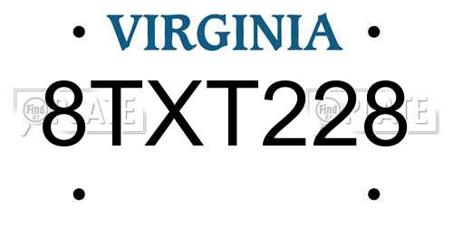 8TXT228 Virginia License Plate