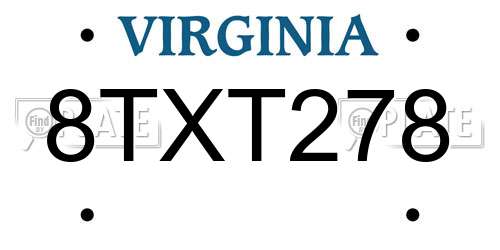 8TXT278 Virginia License Plate
