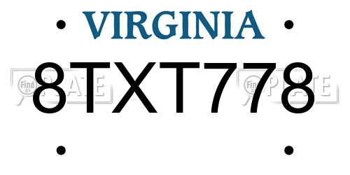 8TXT778 Virginia License Plate