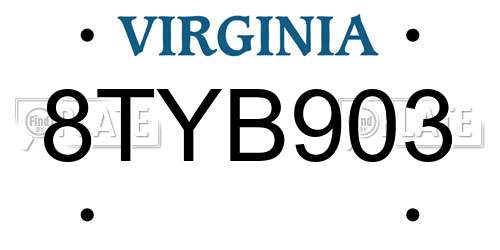 8TYB903 Virginia License Plate