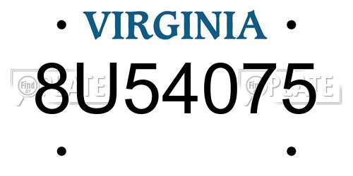 8U54075 Virginia License Plate