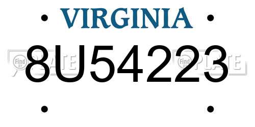 8U54223 Virginia License Plate