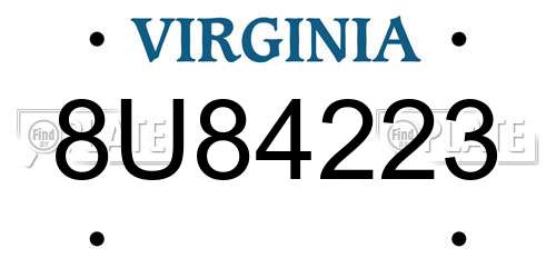 8U84223 Virginia License Plate