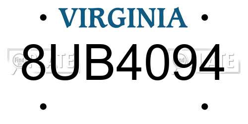 8UB4094 Virginia License Plate
