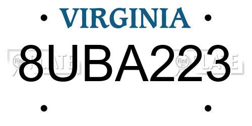 8UBA223 Virginia License Plate