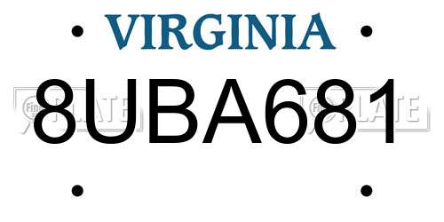 8UBA681 Virginia License Plate