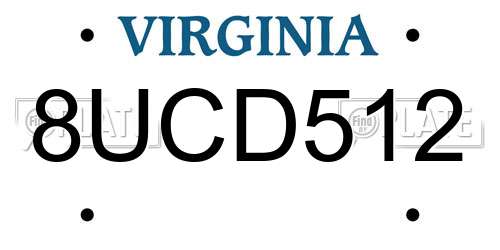 8UCD512 Virginia License Plate
