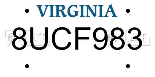 8UCF983 Virginia License Plate