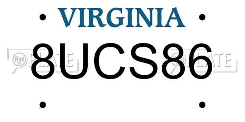 8UCS86 Virginia License Plate