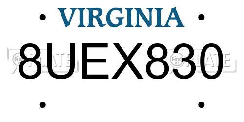 8UEX830 Virginia License Plate