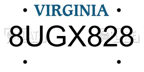 8UGX828 Virginia License Plate