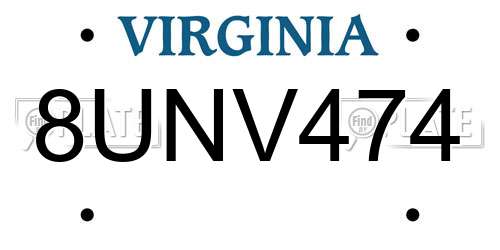 8UNV474 Virginia License Plate
