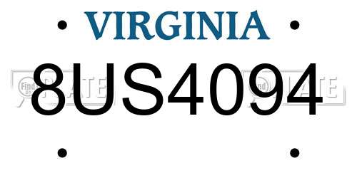 8US4094 Virginia License Plate