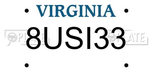 8USI33 Virginia License Plate