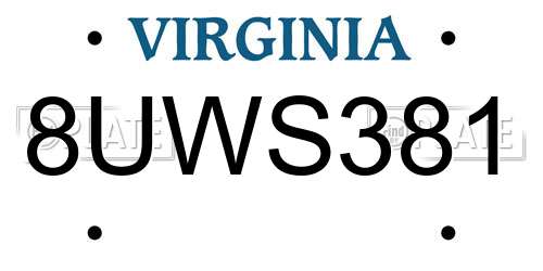 8UWS381 Virginia License Plate