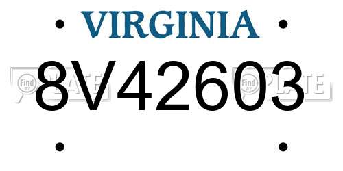 8V42603 Virginia License Plate