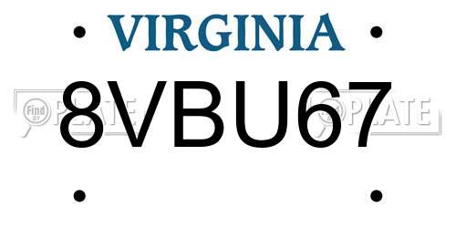 8VBU67 Virginia License Plate