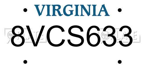 8VCS633 Virginia License Plate