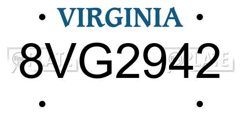 8VG2942 Virginia License Plate