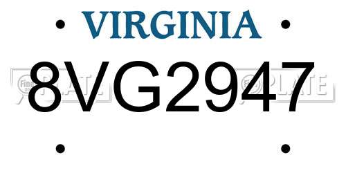8VG2947 Virginia License Plate