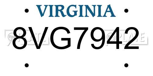 8VG7942 Virginia License Plate
