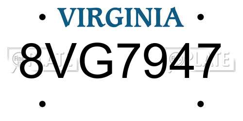 8VG7947 Virginia License Plate