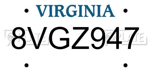8VGZ947 Virginia License Plate