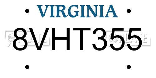 8VHT355 Virginia License Plate