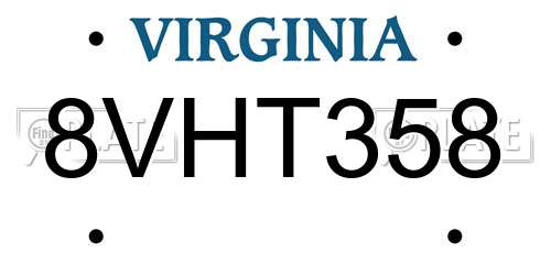 8VHT358 Virginia License Plate