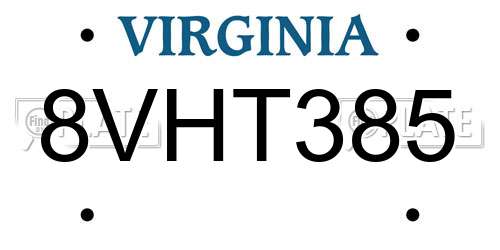 8VHT385 Virginia License Plate